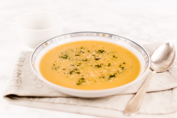 Cream of Cauliflower Soup with Parsley Hemp Seed Pesto