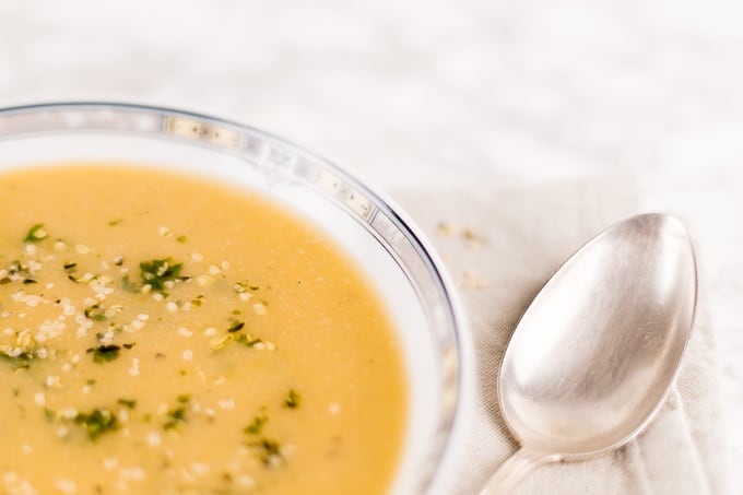 Cream of Cauliflower Soup with Parsley Hemp Seed Pesto