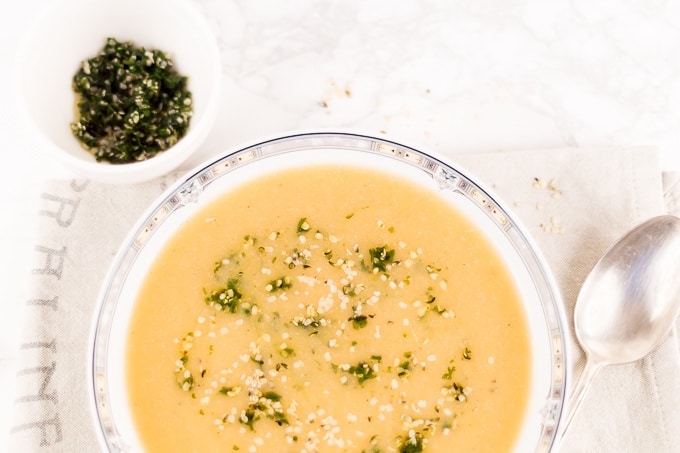 Cream of Cauliflower Soup with Parsley Hemp Seed Pesto