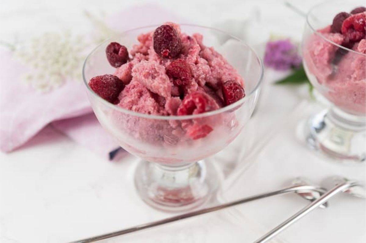 Raspberry Watermelon Banana Ice Cream with Silken Tofu two glasses of raspberry watermelon ice cream