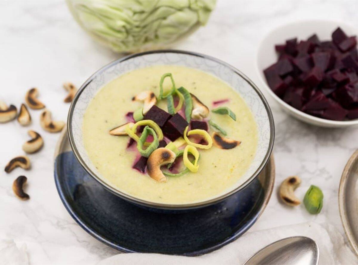 Creamy leek soup recipe with cabbage and beetroot