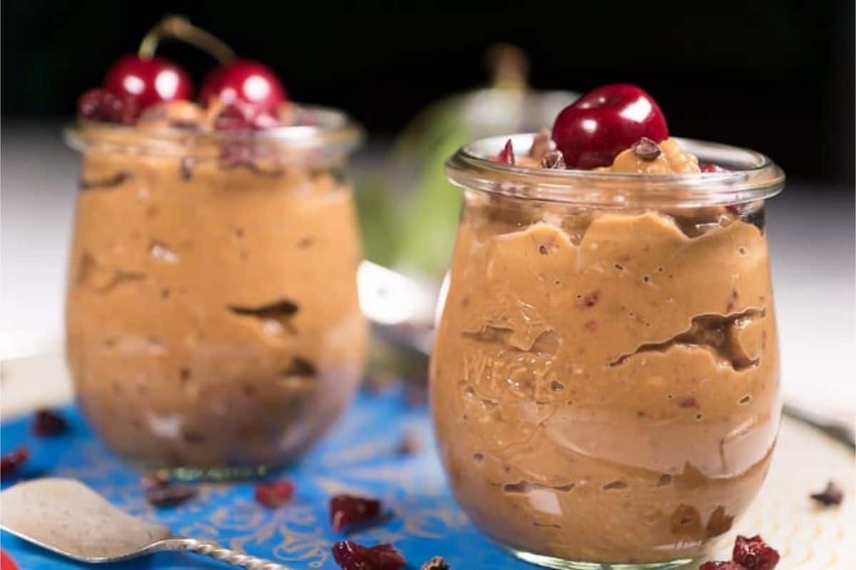 two glasses of sweet potato cherry pudding