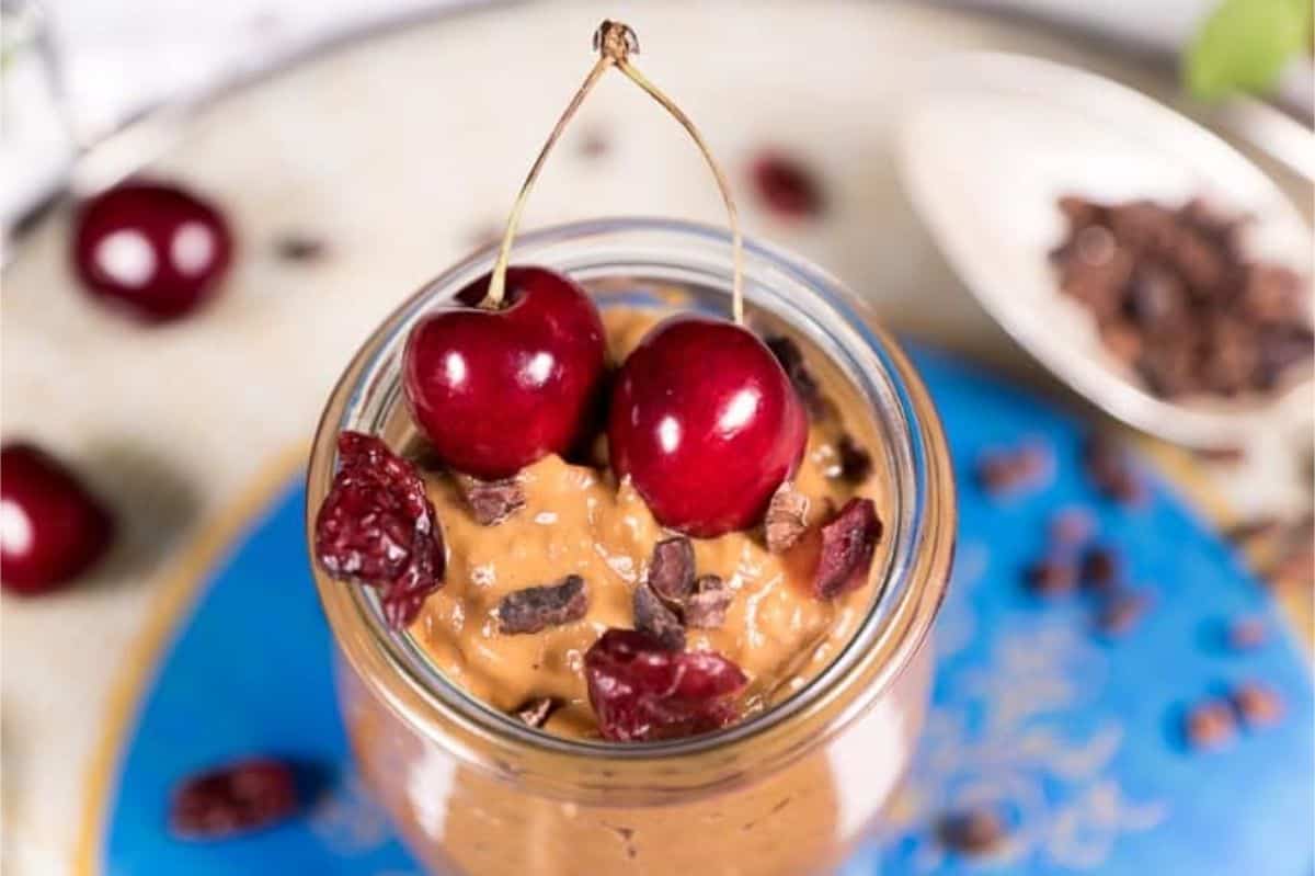 Sweet Potato Pudding with Oats and Cherries cherry sweet potato pudding topped with cherries