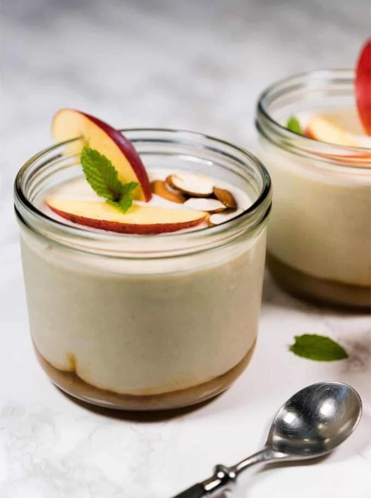 German apple snow dessert in a jar