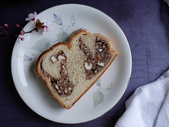 Slice of vegan nut babka