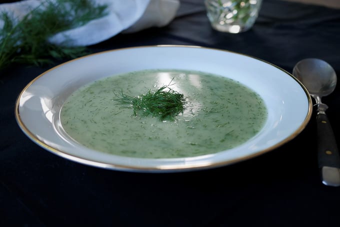 Dill soup on a plate