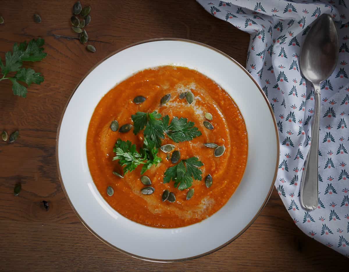 Red lentil soup in a bowl