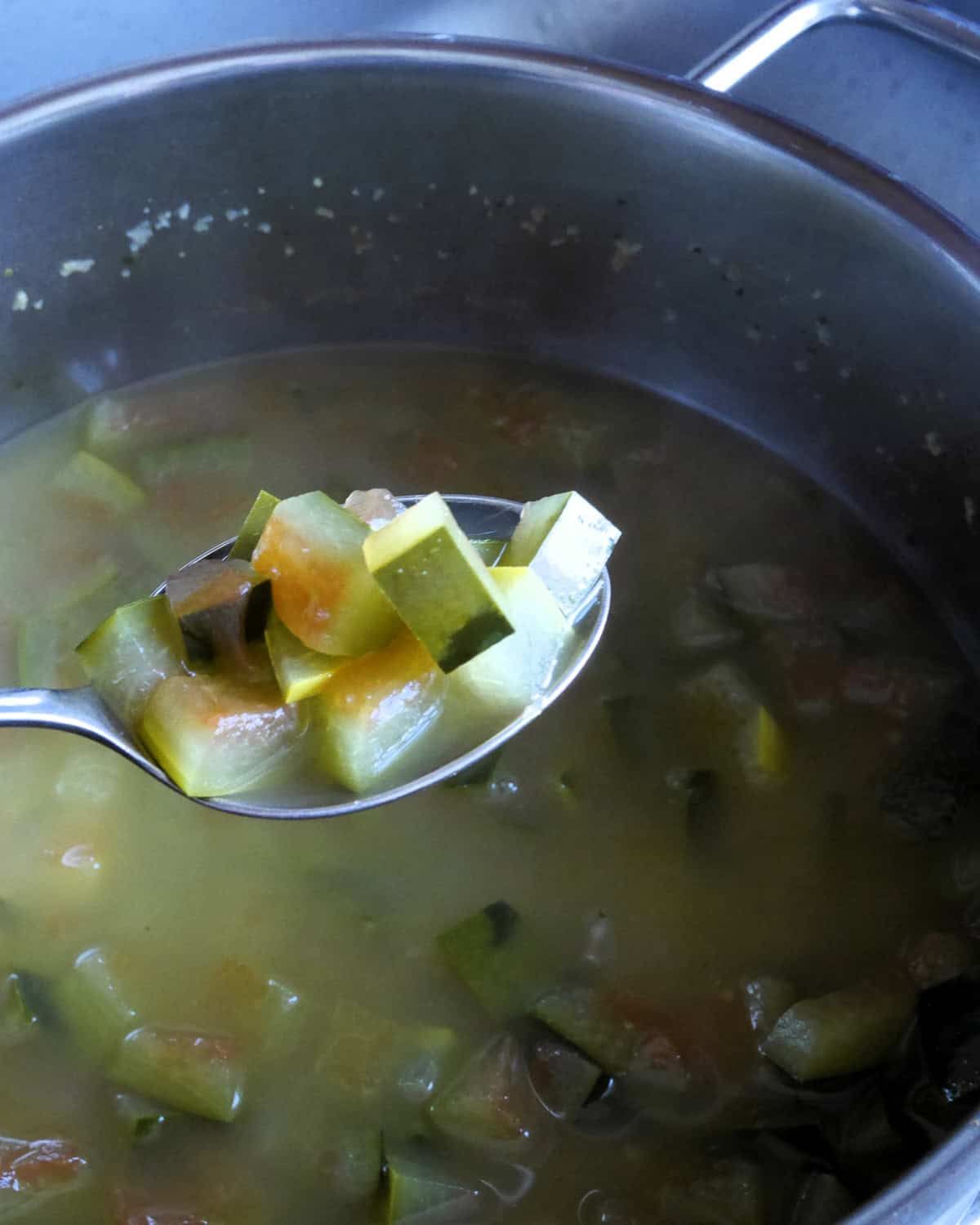 Watermelon rind pieces turn translucent when cooked