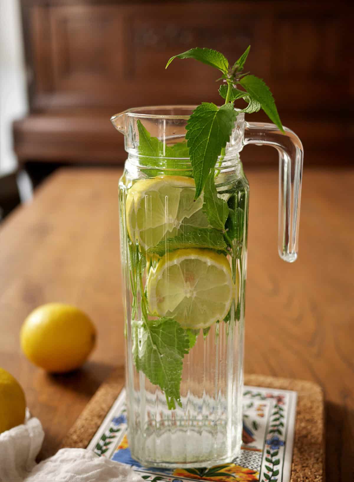 infused water recipe (infused with lemon slices and catnip)