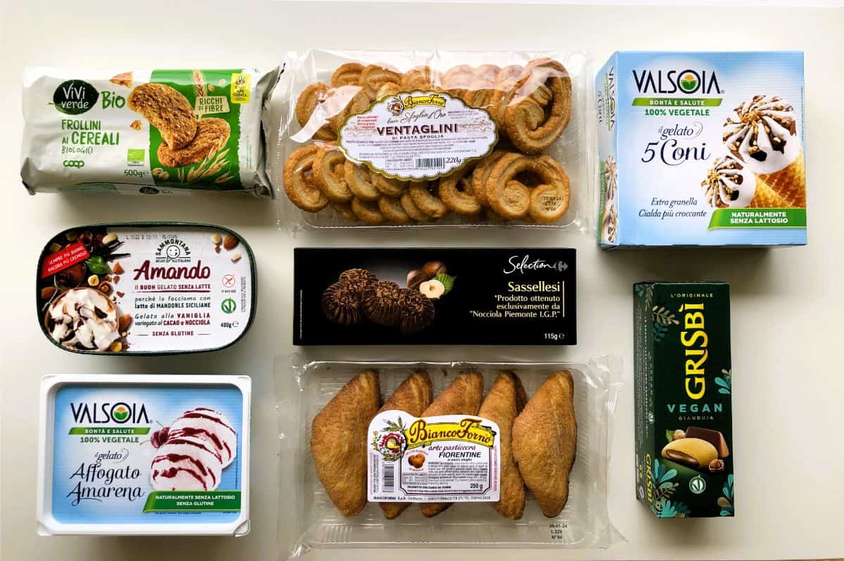 vegan food in Italy: sweets and desserts from the supermarket