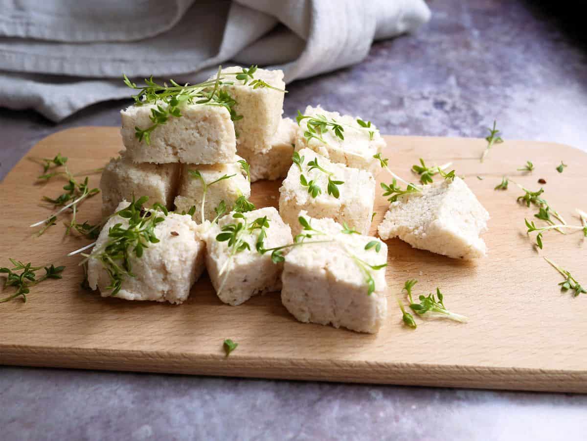 Cubed vegan feta cheese