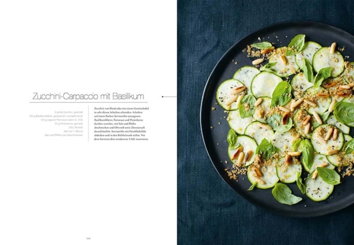Zucchini carpaccio recipe from the Vegan Cuisine cookbook by Jean-Christian Jury