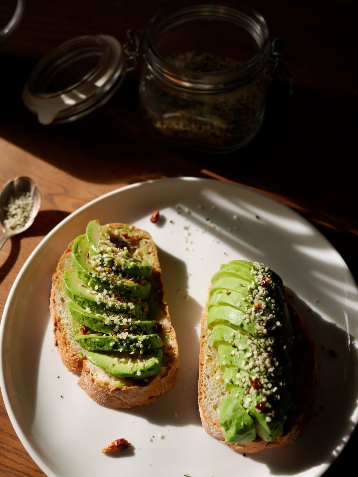 Avocado toast with hemp seeds and crushed chilies