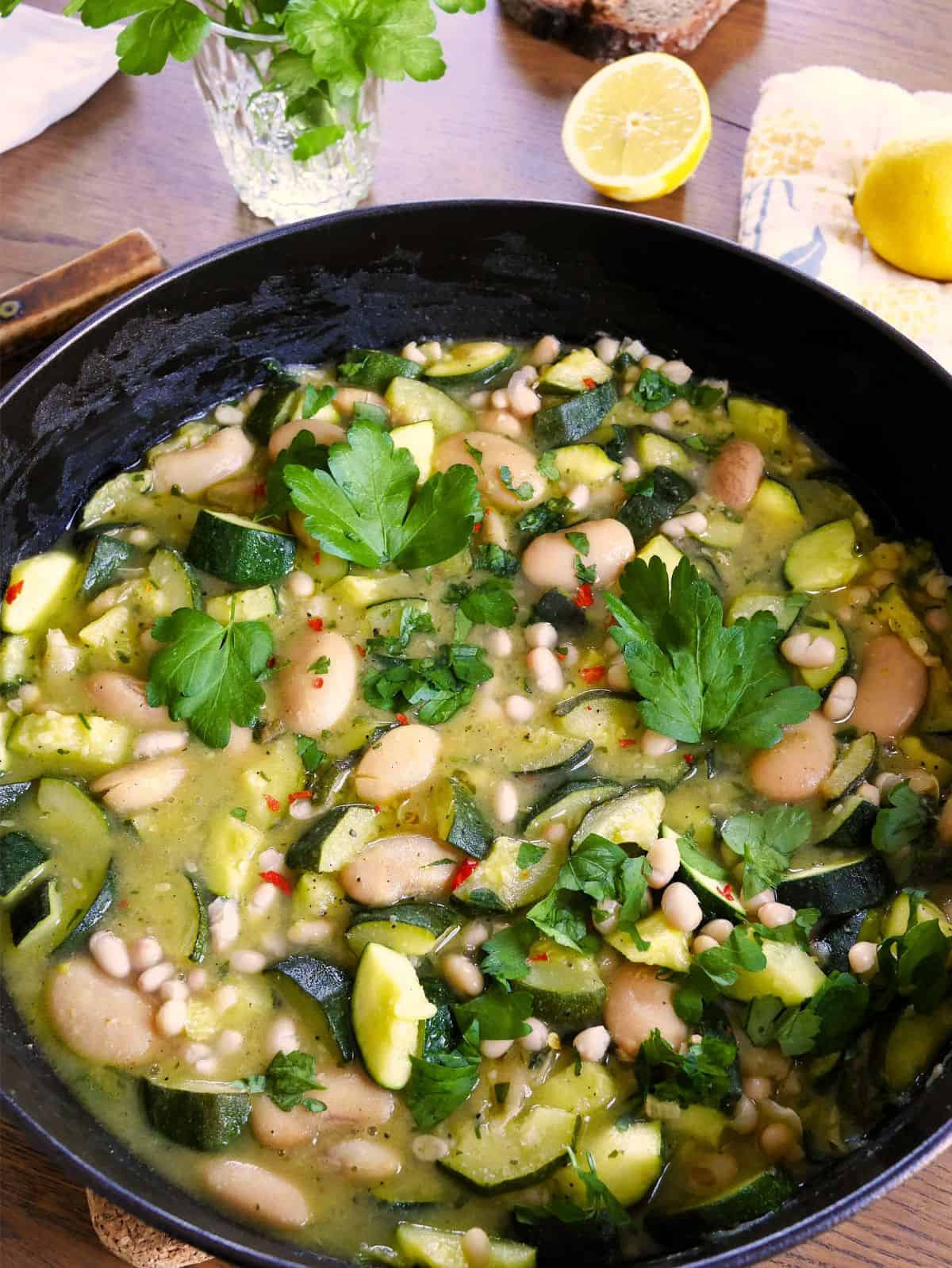 creamy stewed zucchini with white beans